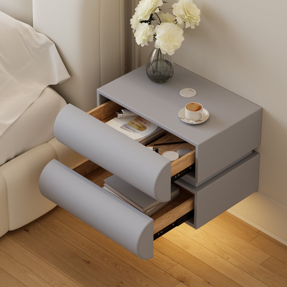 Humply Leather Floating Smart Nightstand with 2 Drawers window image