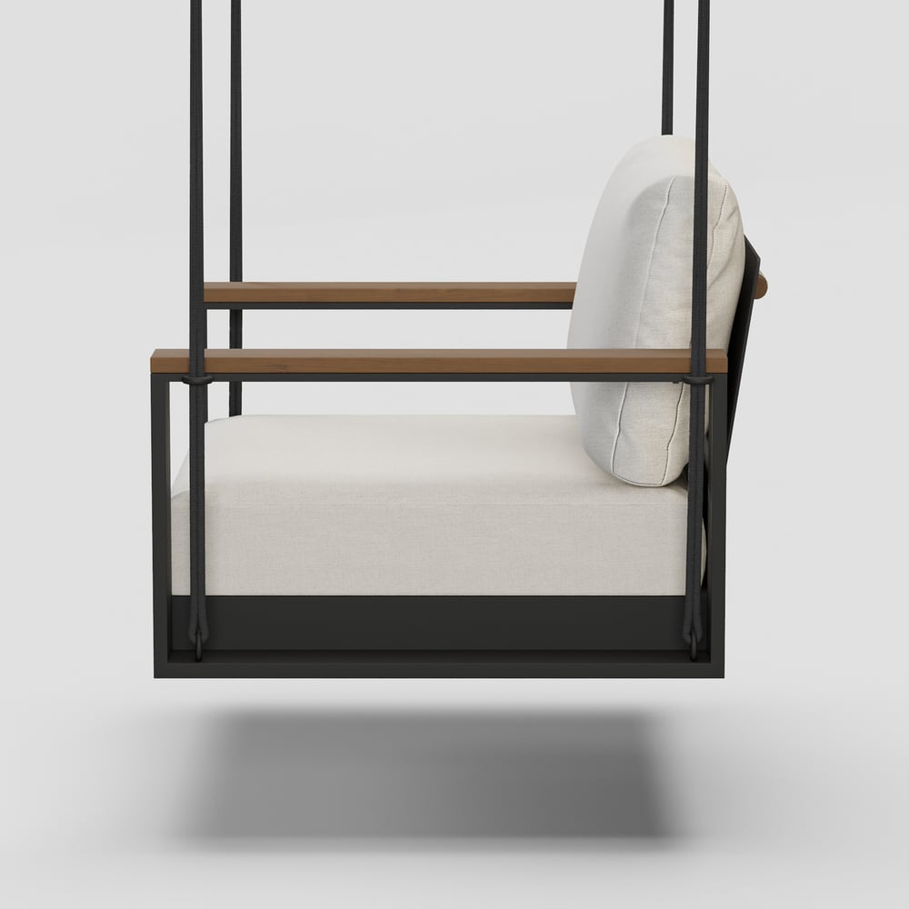 Tevara Outdoor Swing Sofa in Warm White with Cushion & Black Cover window image