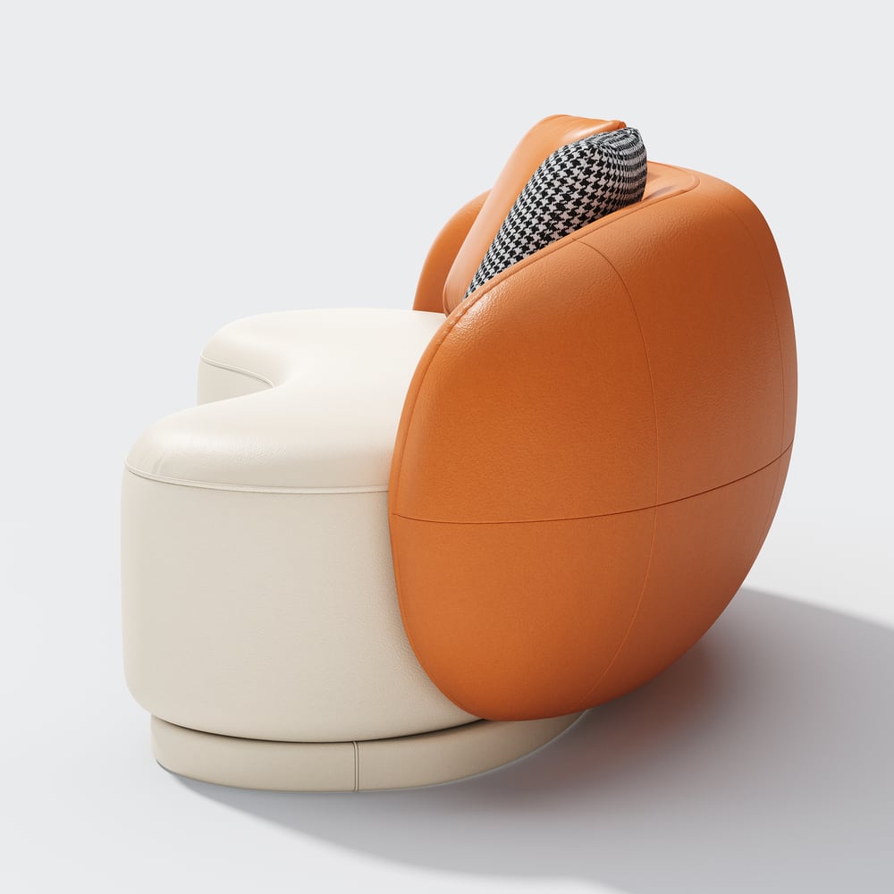 Divano curvo imbottito in pelle performance Suncurve da 69" con cuscini Immagine della finestra