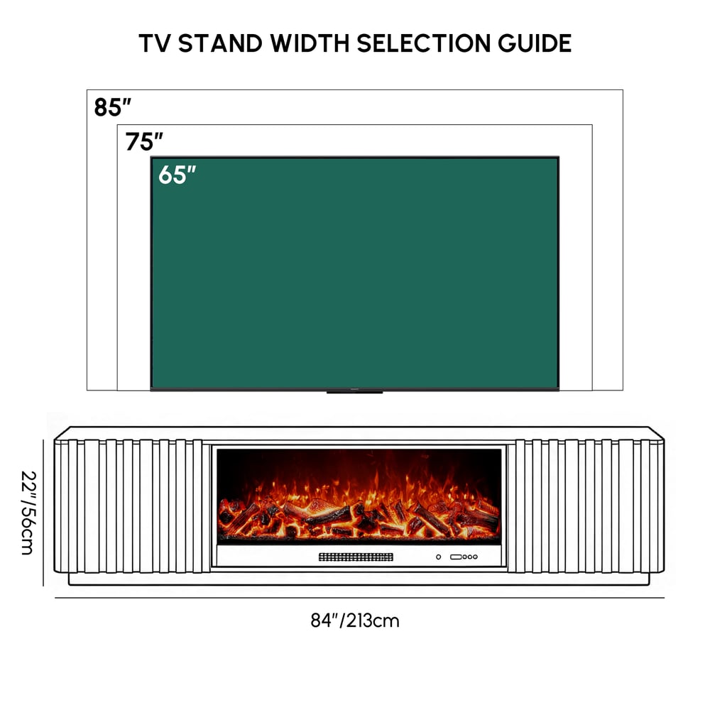 Aura 84" Sintered Stone Top Electric Fireplace TV Stand weights dimensions image