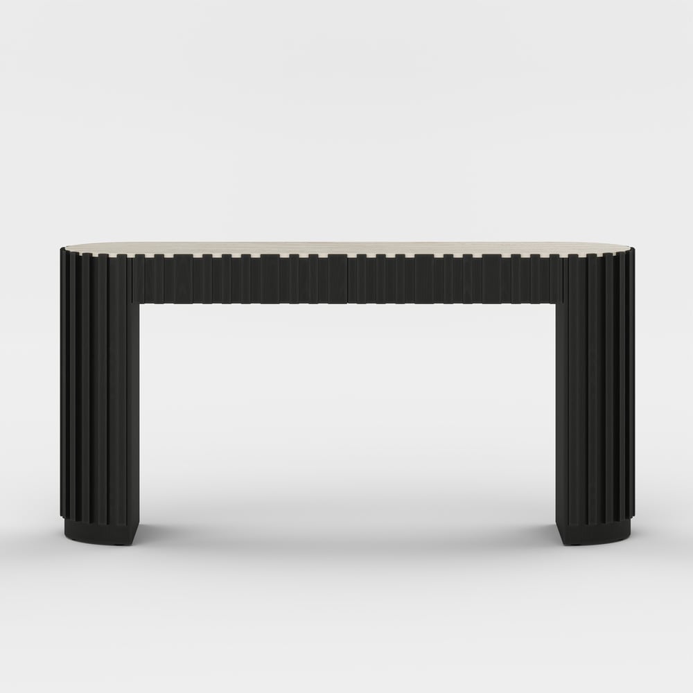 Aura 60" Ash Wood Fluted Black Console Table With Sintered Stone Top window image
