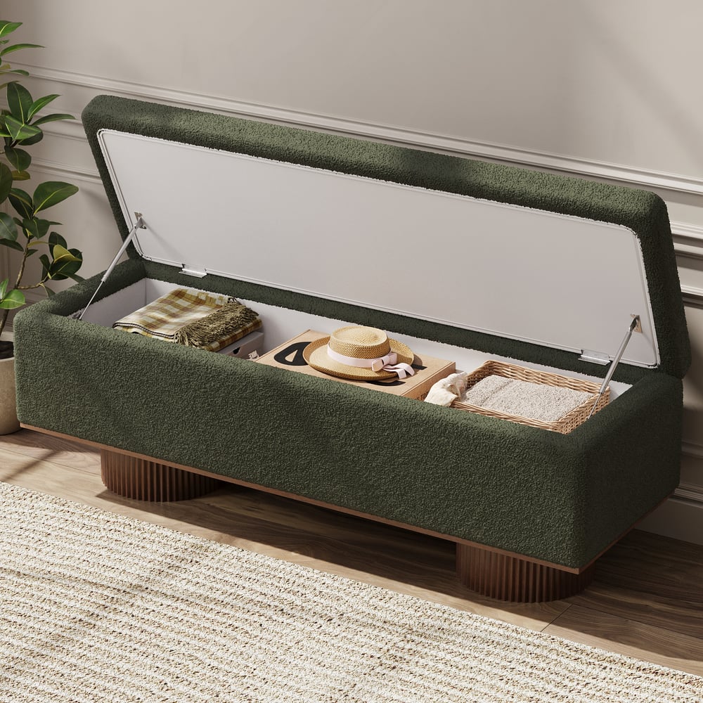 Teddy Fabric Fluffy Faux Fur Flip Top Wood Storage Entryway Bench window image