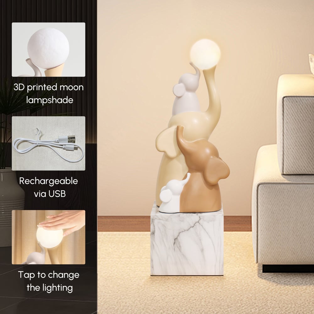 76 cm Hars Olifant Sculptuur met Oplaadbare LED Bal met Afstandsbediening Vensterafbeelding