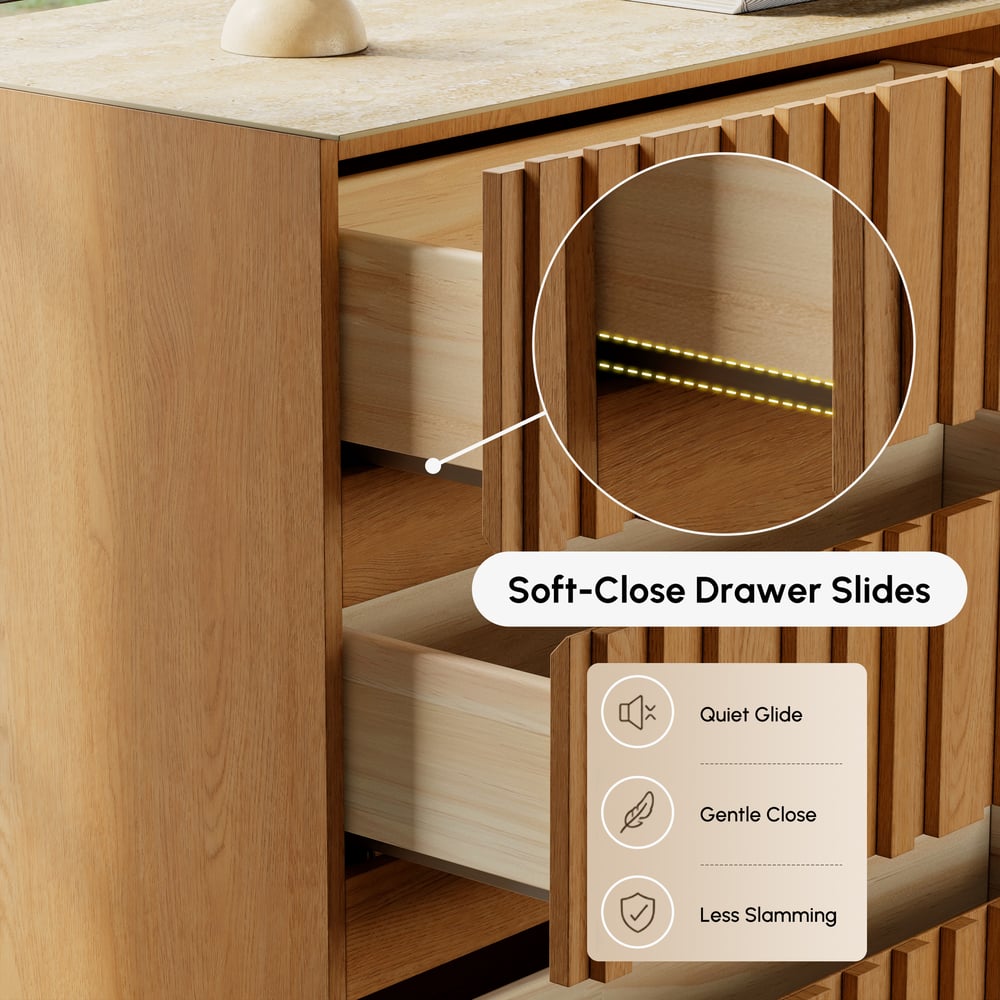 Aura 59" Natural Sintered Stone 6-Drawer Dresser with Lighting window image