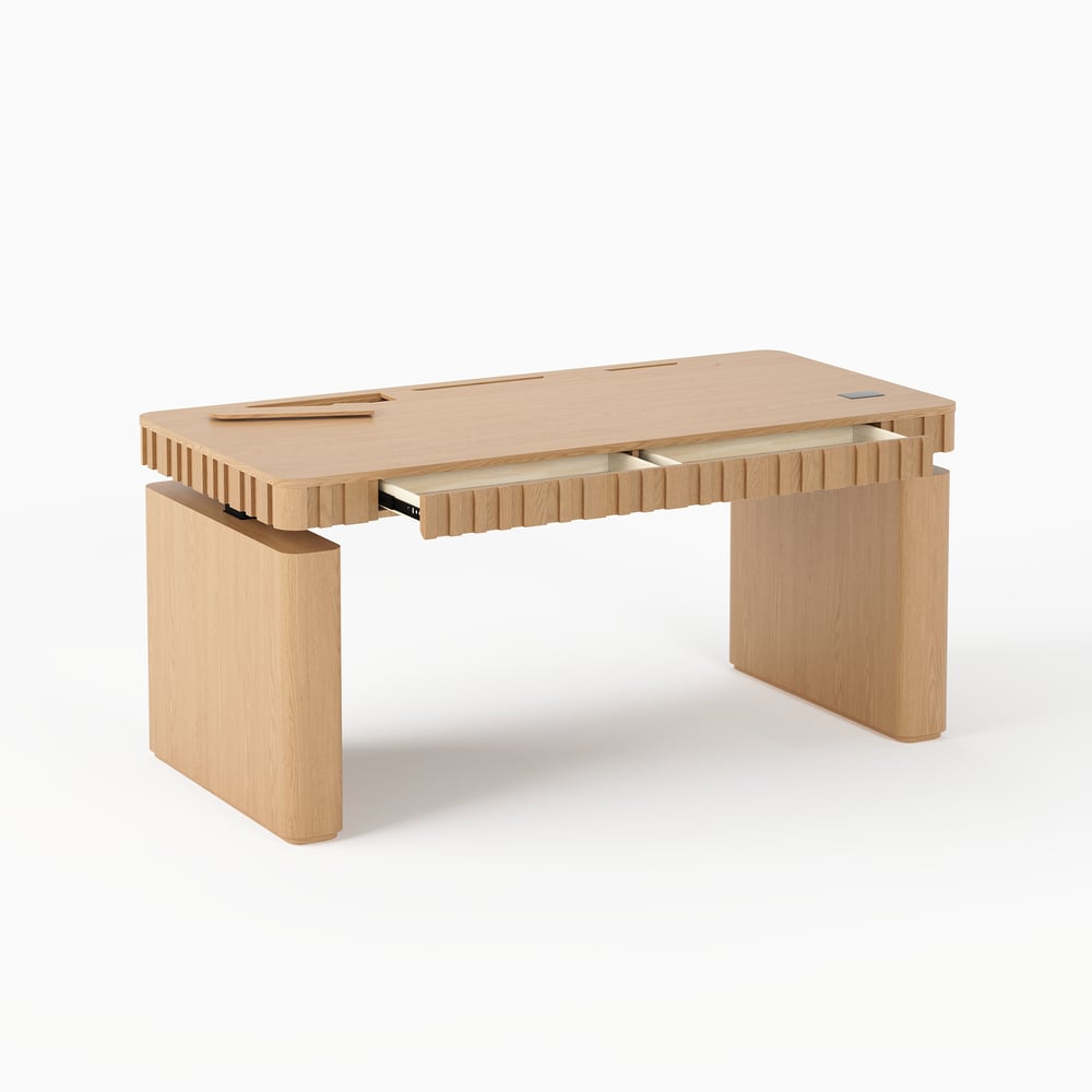 Aura 160 cm Natural Fluted Electric Adjustable Standing Desk window image