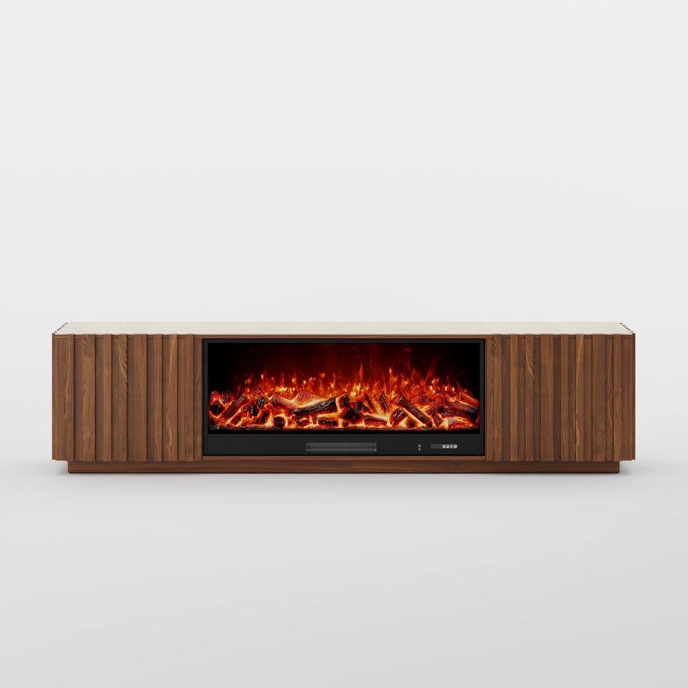 Aura 84" Sintered Stone Top Electric Fireplace TV Stand window image