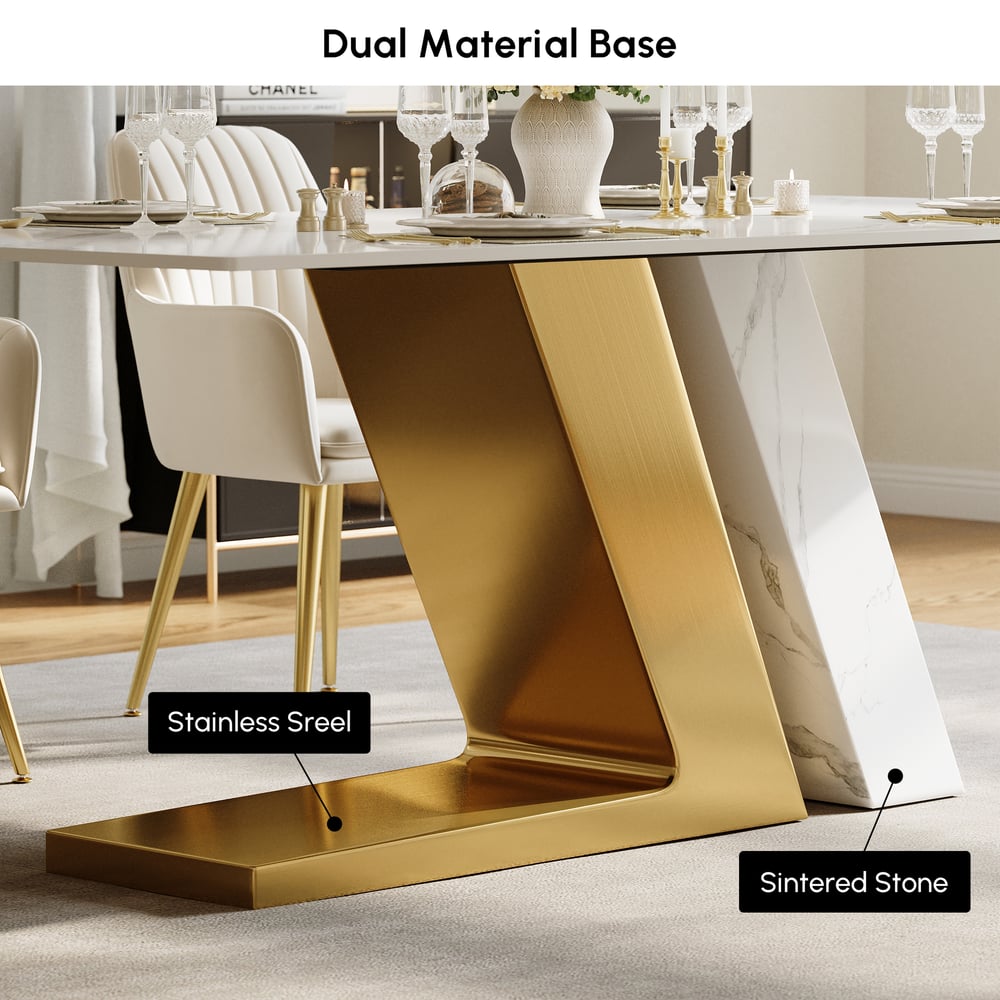 Dining Set 63" Modern Rectangle Sintered Stone Dining Table with 4 Chairs window image