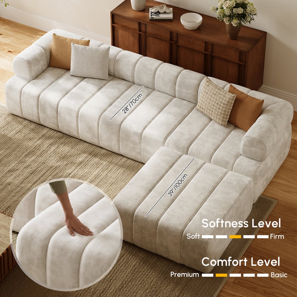 Nimbus 118" 4-Piece Channel Tufted Velvet Sectional Sofa with Ottoman window image