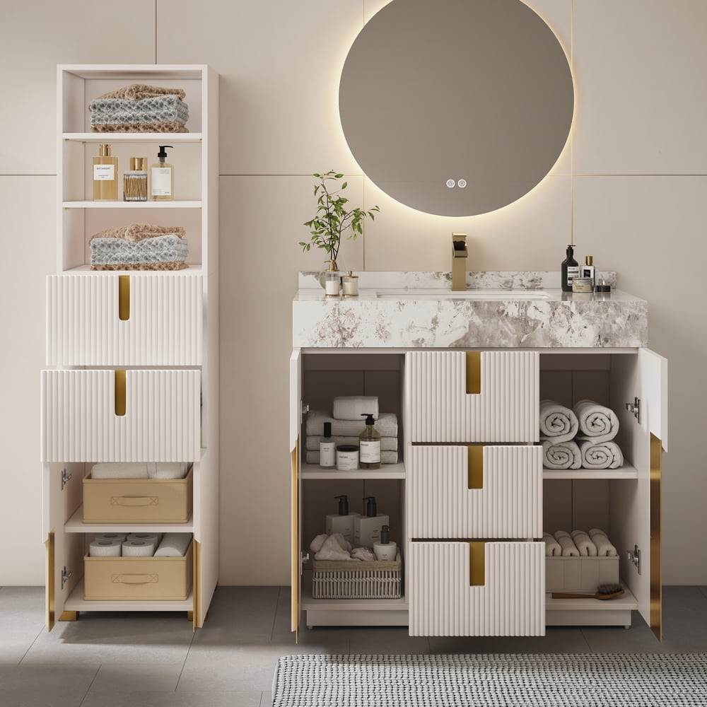 Artis 59" Tall Bathroom Storage Cabinet & 36" Single Vanity Set window image