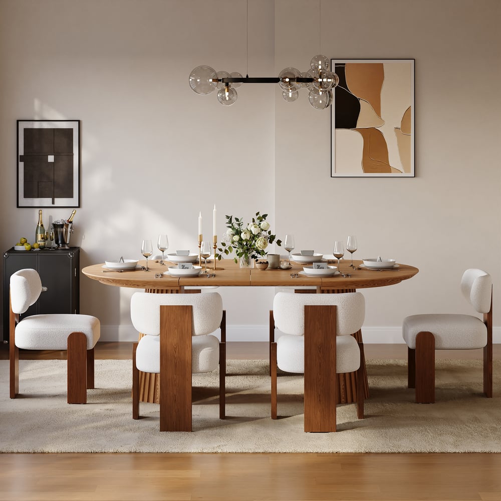 Dining Set 47"–79" Extendable Solid Wood Dining Table with 6 Chairs window image