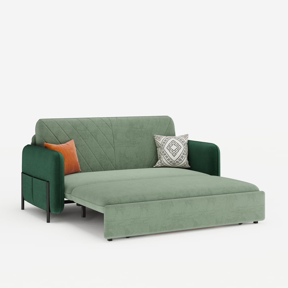 170 cm 2-Seater Green Velvet Convertible Sleeper Sofa with Storage & Pillows window image