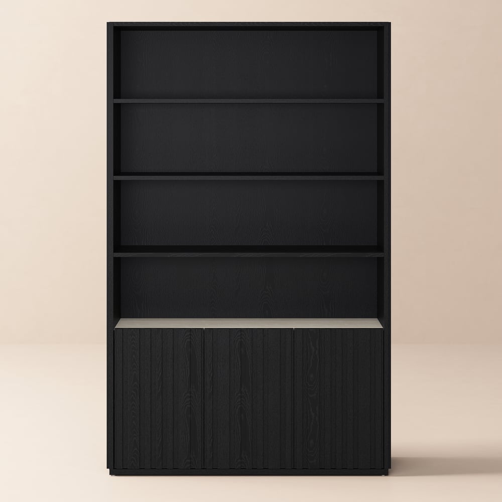 Aura 47" Ash Wood Fluted Bookcase With Sintered Stone Top window image
