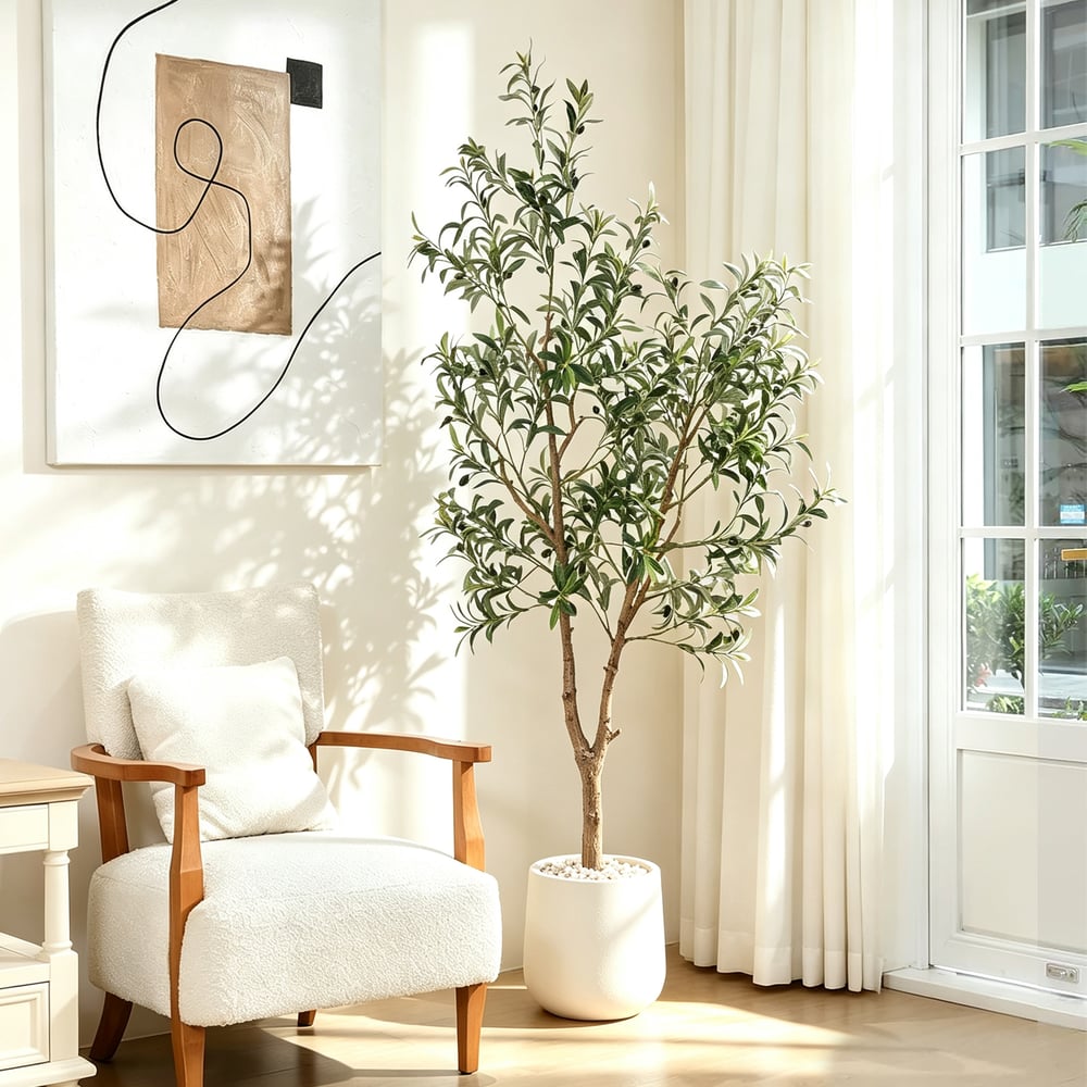 6 ft. Artificial Olive Tree with Planter and Decorative Pebbles window image