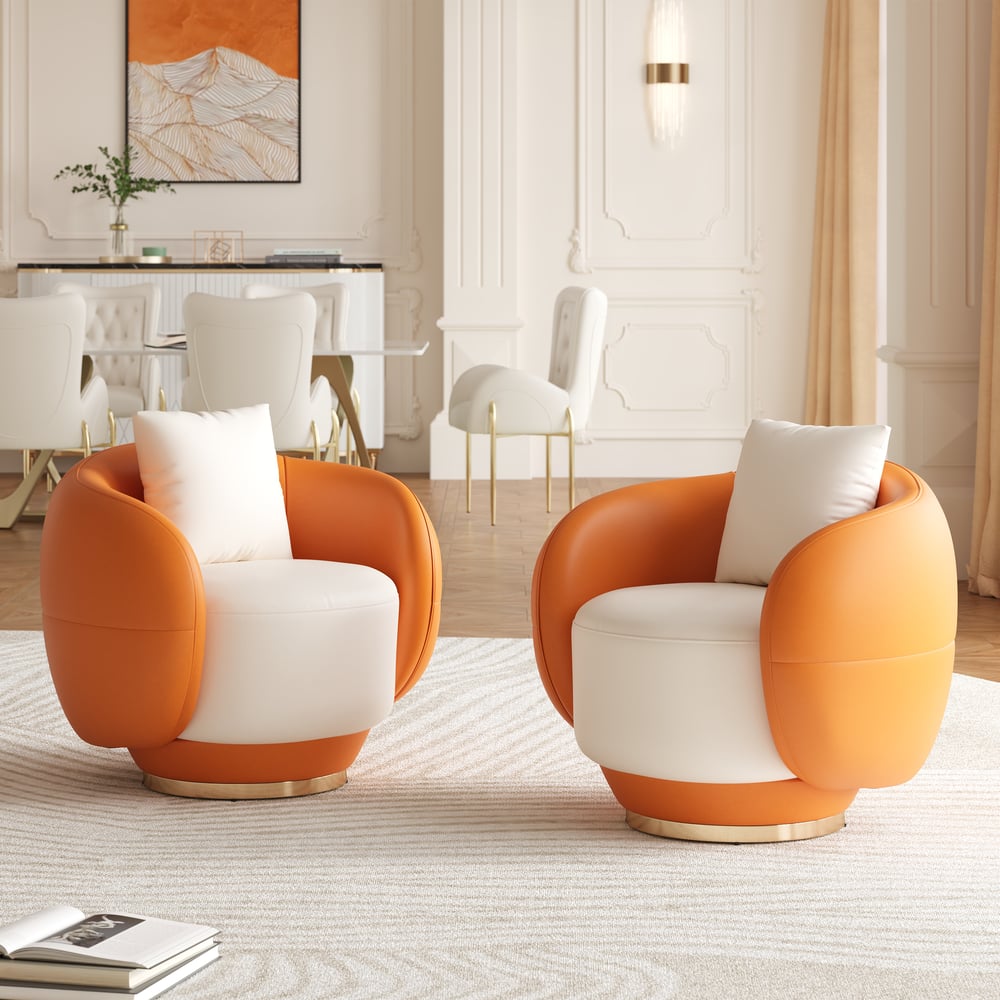 Suncurve Performance Leather Swivel Barrel Accent Chair with Pillow window image