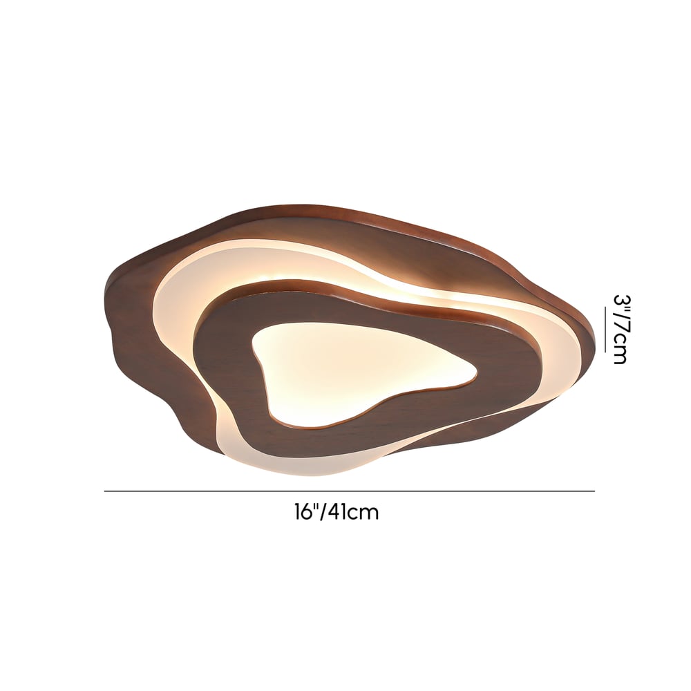 Nordic Walnut Flush Mount LED Irregular Shape Ceiling Light weights dimensions image
