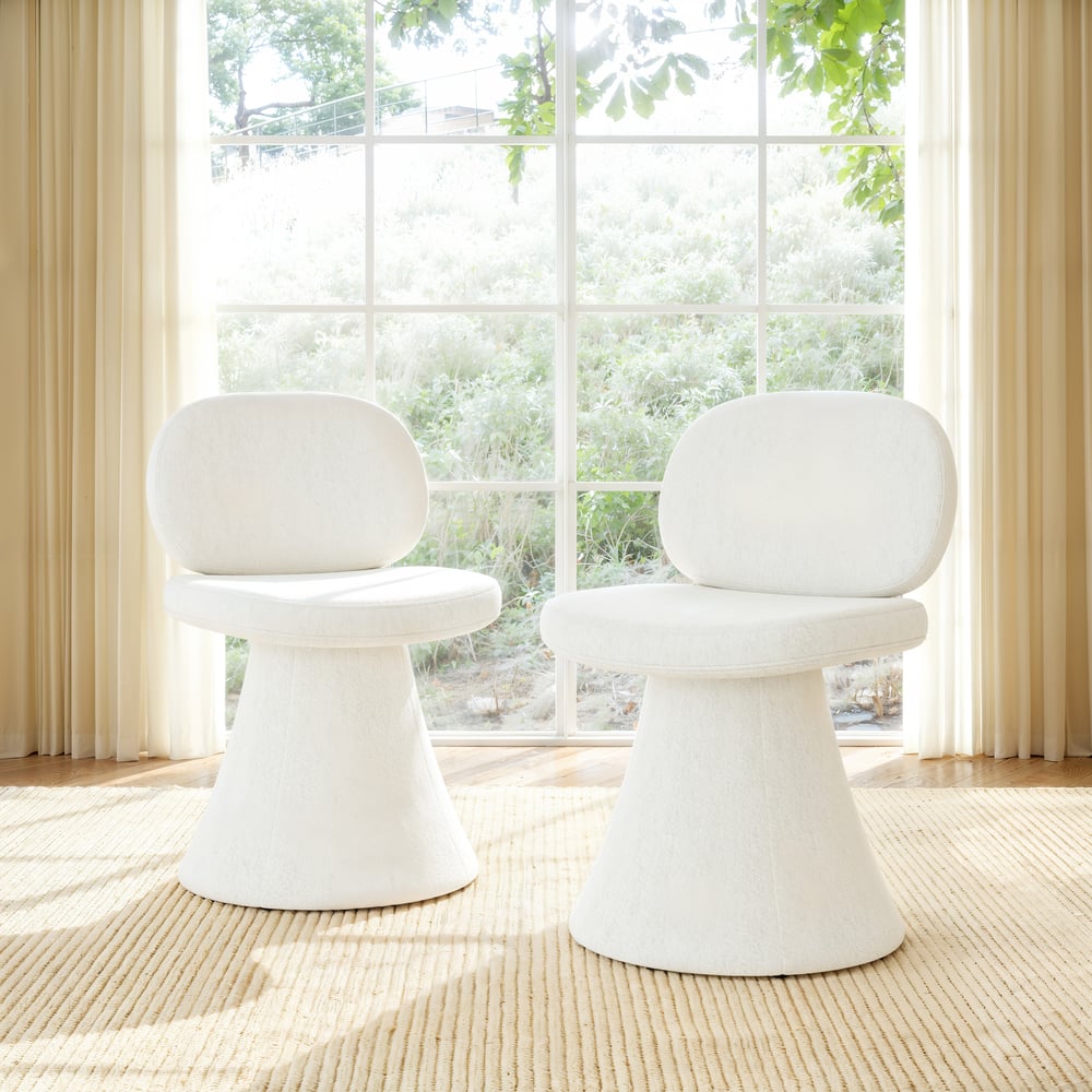 Warm White Performance Chenille Swivel Dining Chair, 1 Piece window image