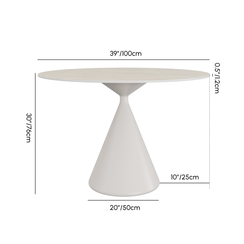 Table à manger ronde moderne en pierre frittée de travertin mat de 99 cm, 2 places Poids, dimensions, image