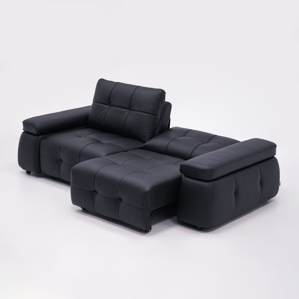 96" 2-Seater Genuine Leather Power Convertible Sleeper Sofa with adjustable armrests window image