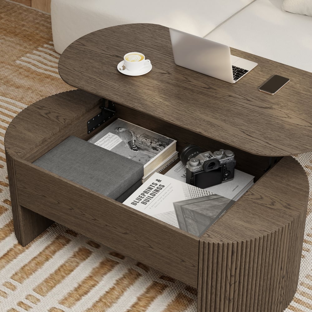 Modern 47" Oval Lift Top Mid-Century Coffee Table window image