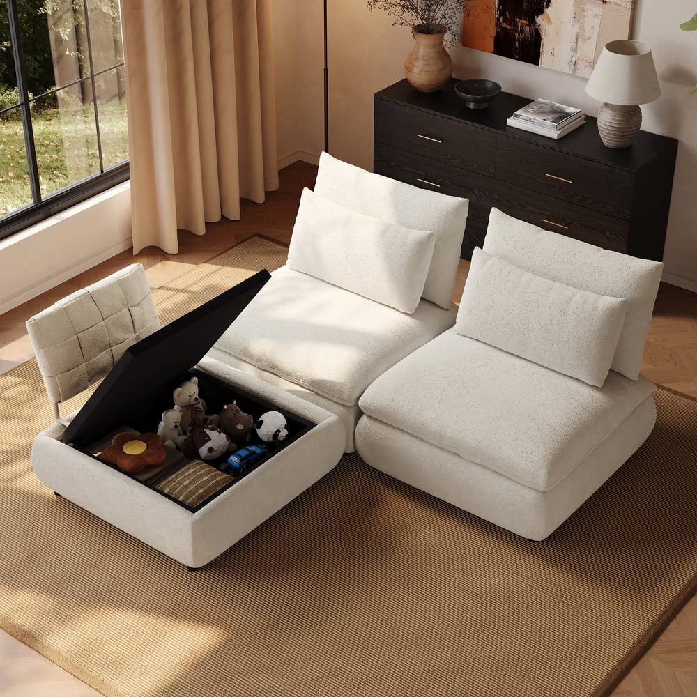 3-Piece Chenille Modular Sectional Sofa with Hidden Storage window image