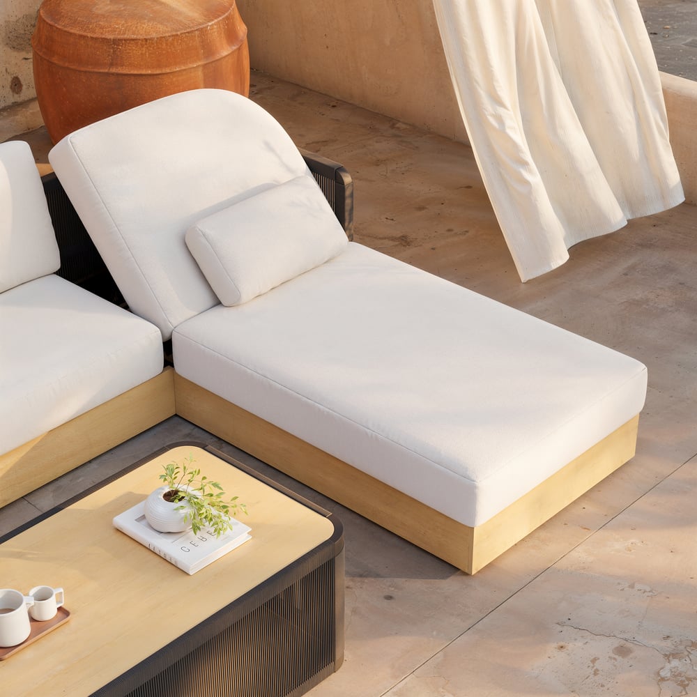 Costra Woven Outdoor Sectional Sofa Set with Adjustable Reclining Chaise and Coffee Table Black window image