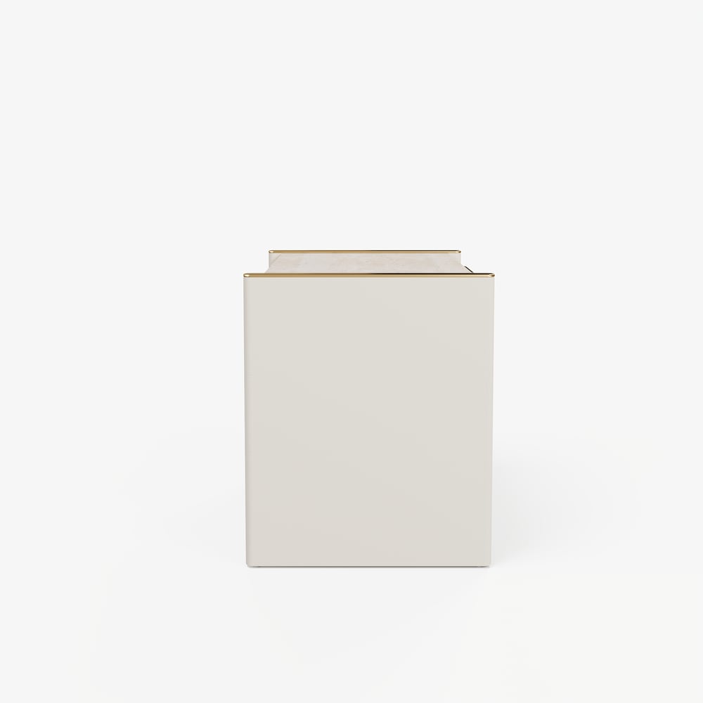Modern Saddle Leather 2-Drawer Nightstand with Faux Travertine Stone Top window image