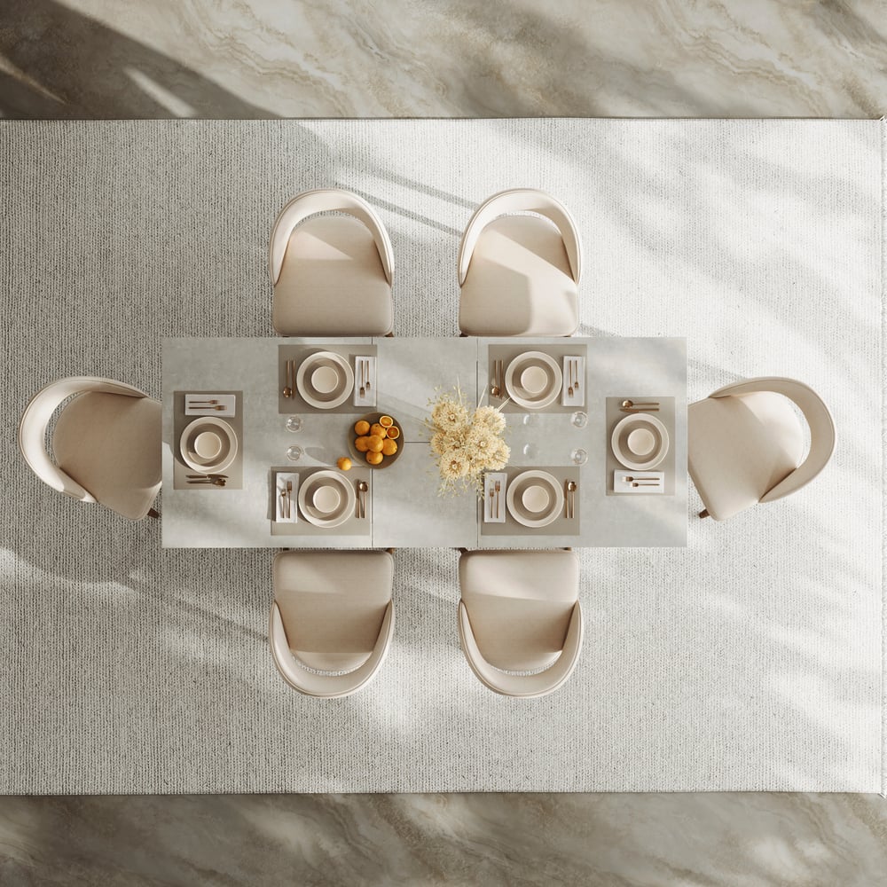 Juego de comedor Mesa de comedor de madera extensible de 160 a 200 cm con 6 sillas Imagen de ventana