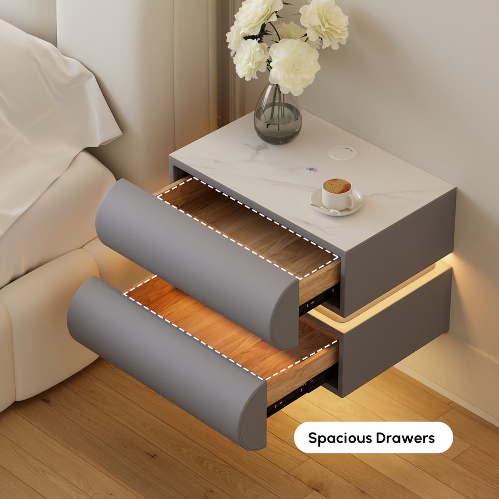 Humply Floating Leather 2-Drawer Smart LED Nightstand with Sintered Stone Top window image