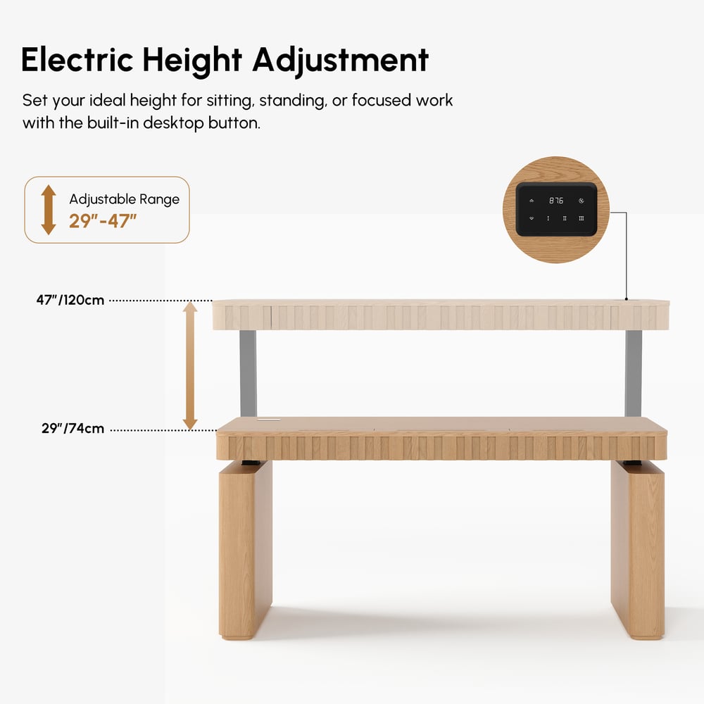 Aura 160 cm Natural Fluted Electric Adjustable Standing Desk window image