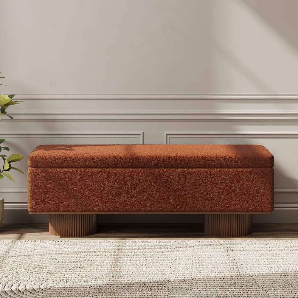 Teddy Fabric Fluffy Faux Fur Flip Top Wood Storage Entryway Bench window image