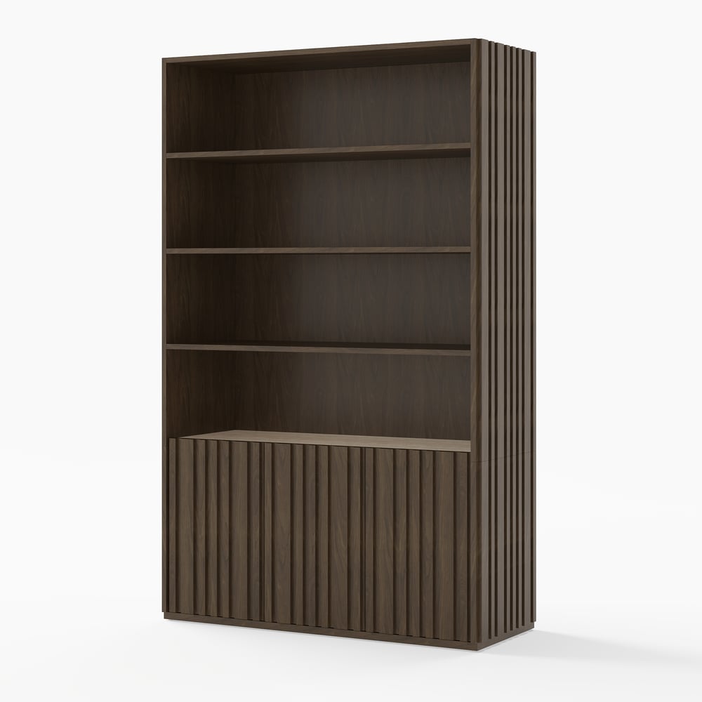 Aura 47" Ash Wood Fluted Bookcase With Sintered Stone Top window image