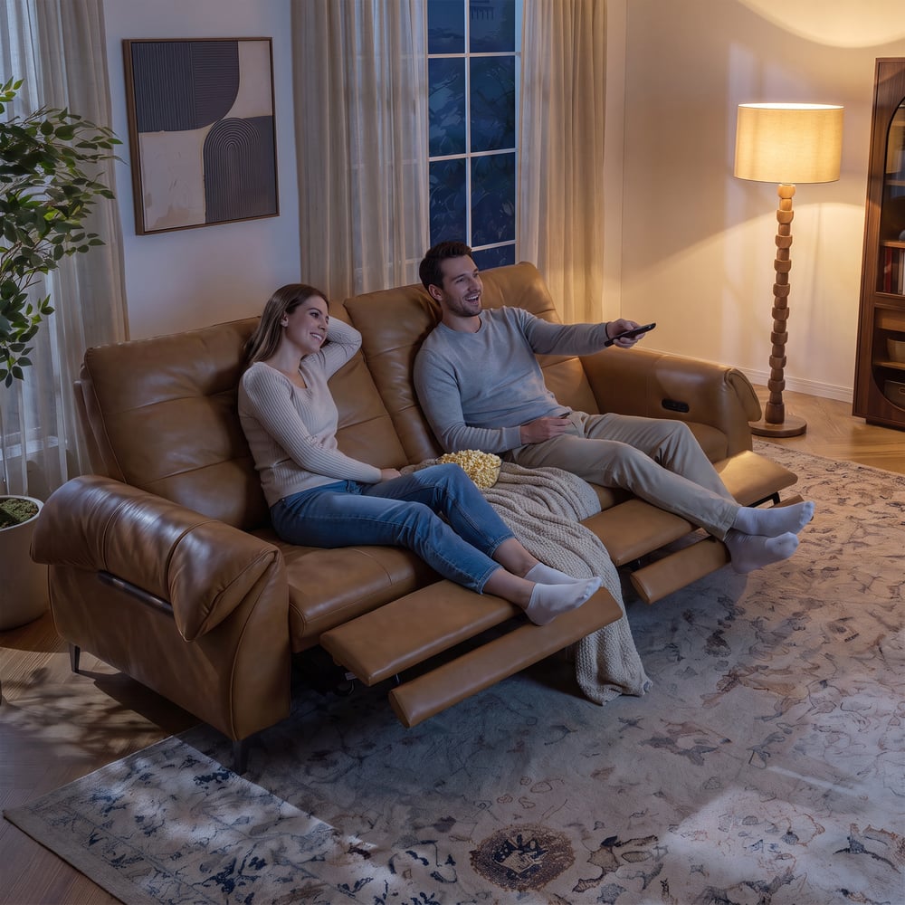 85" 2-Seater Genuine Leather Power Reclining Sofa with USB & USB-C Charging Ports window image