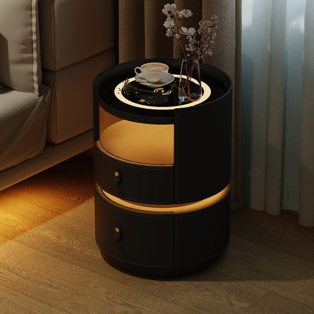 Modern Saddle Leather Smart  LED Nightstand window image