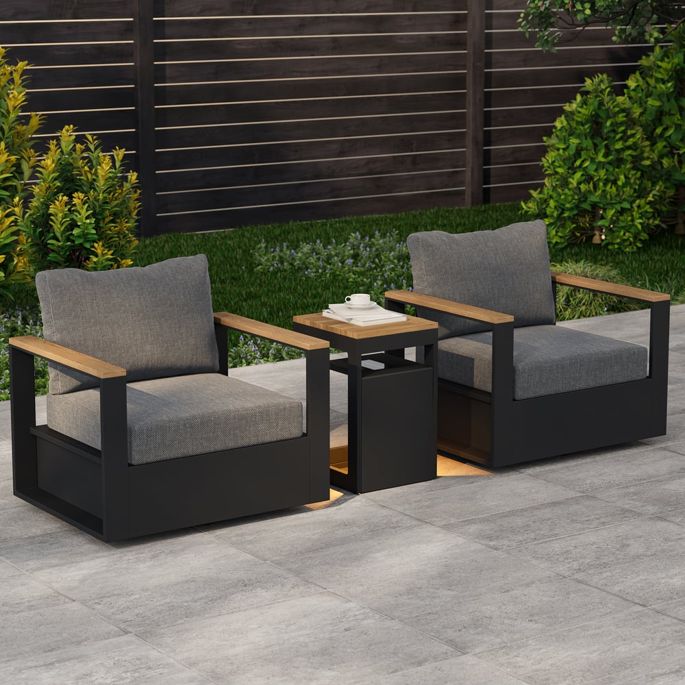 Tevara Outdoor Teak & Aluminum Solar Side Table (17") window image