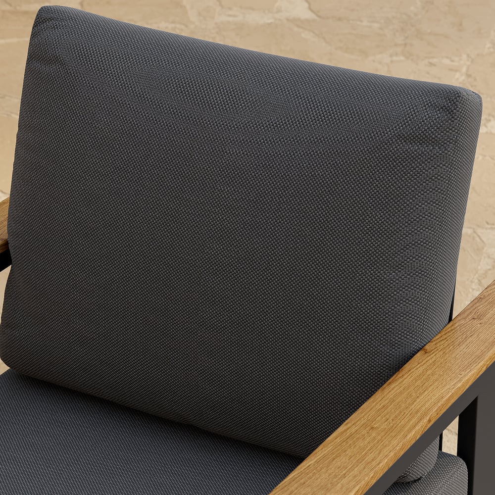Chaises de salle à manger de jardin Tevara en teck et aluminium avec coussin - gris foncé, 2 pièces image de fenêtre