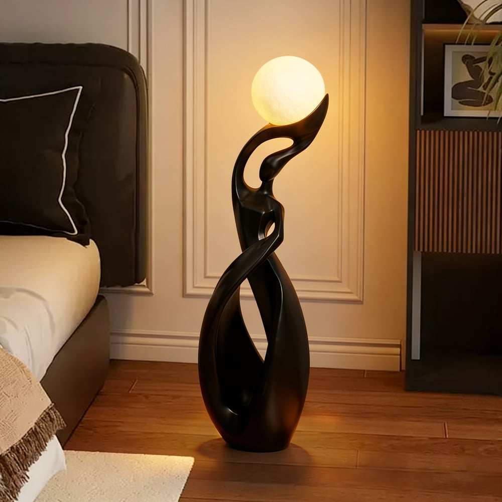815mm Abstract Black Sculpture Lamp with LED Ball, Touch & Remote Control, Rechargeable window image