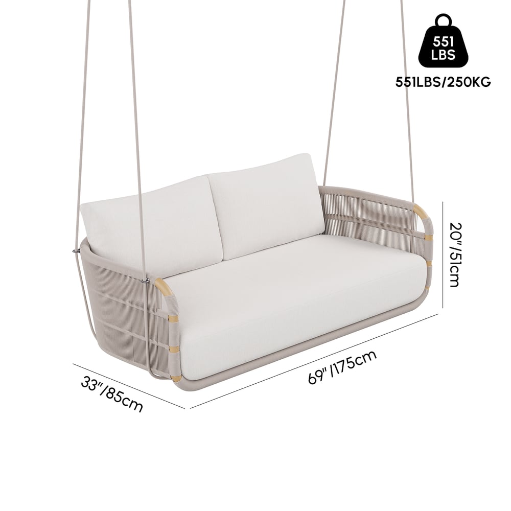 Costra 2-Seater Outdoor Aluminum Handwoven Rope Hanging Swing Chair weights dimensions image