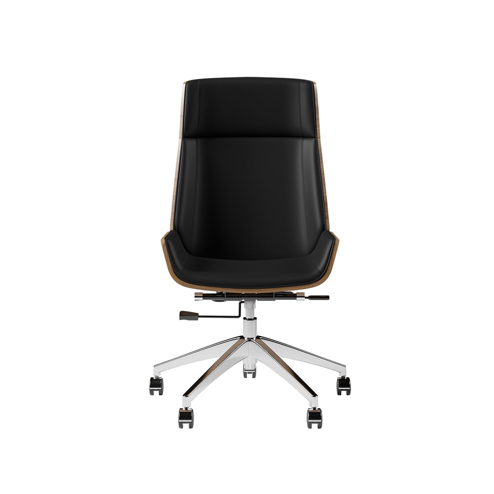 Ultic Matte Black L Shaped Home Office Desk & Faux Leather Office Chair Set with Wheels window image