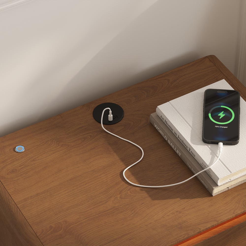 Meloa 47" Wooden Walnut 6-Drawer Dresser with Light and Charging Station window image