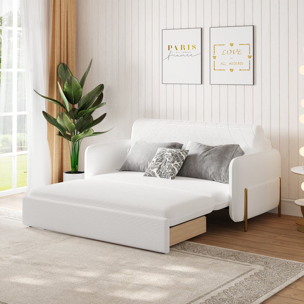 60" Queen 3-Seater Corduroy Convertible Sleeper Sofa window image