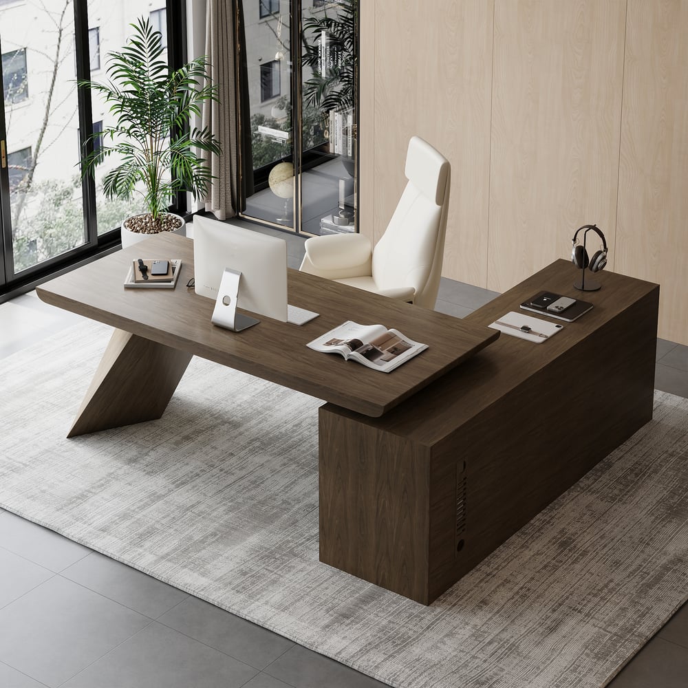 Scrivania Executive Angolare 180 cm Grigio Fumo con Ritorno a Sinistra Immagine della finestra