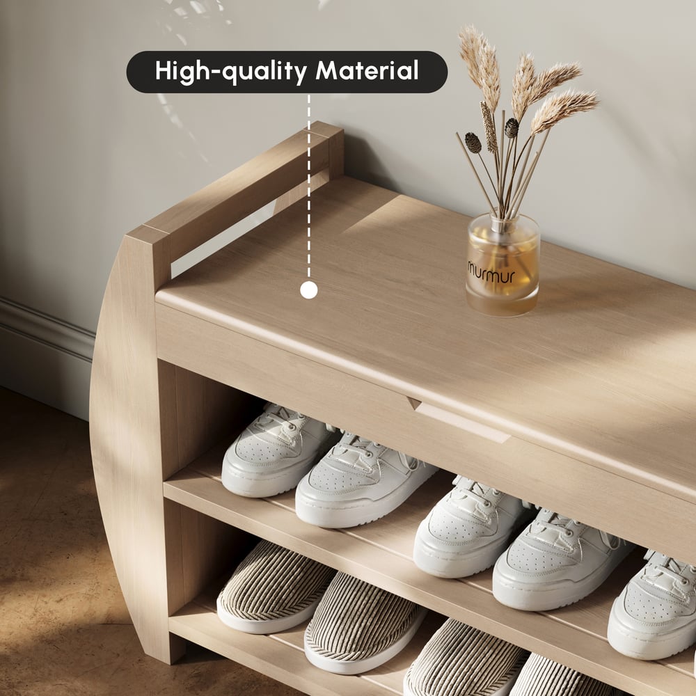 Banc d'entrée de rangement pour chaussures en placage de bois blanchi de 32 pouces avec porte-chaussures image de fenêtre