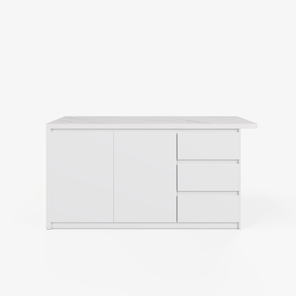 Modern 72" Sintered Stone Kitchen Island with Ample Storage, White window image