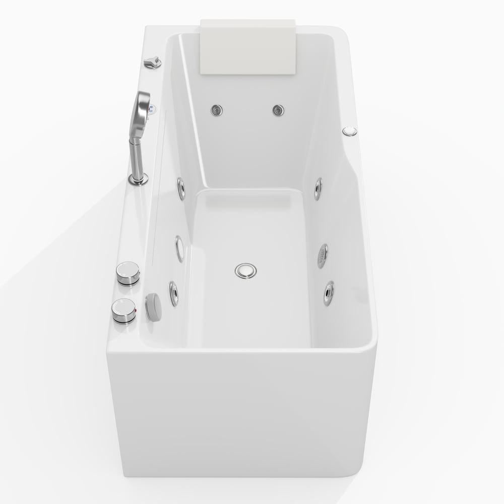 Baignoire balnéo de 150 cm avec contrôle thermostatique, jets de massage et éclairage LED image de fenêtre