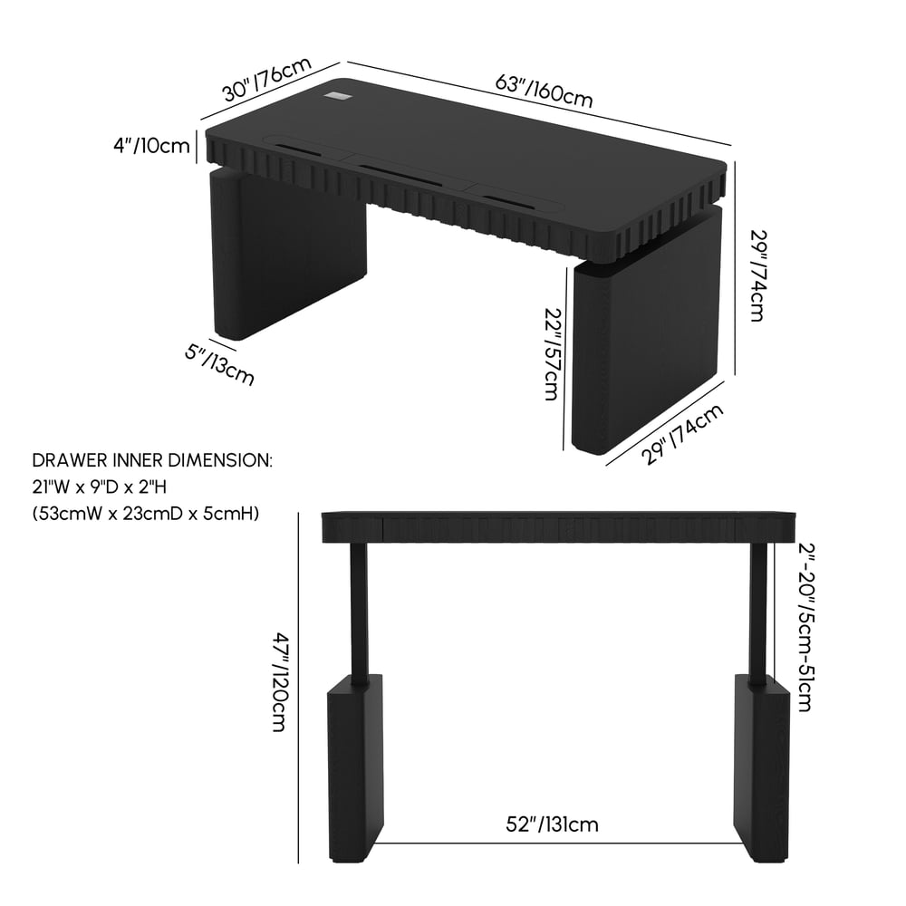 Aura 160 cm Black Fluted Electric Adjustable Standing Desk weights dimensions image