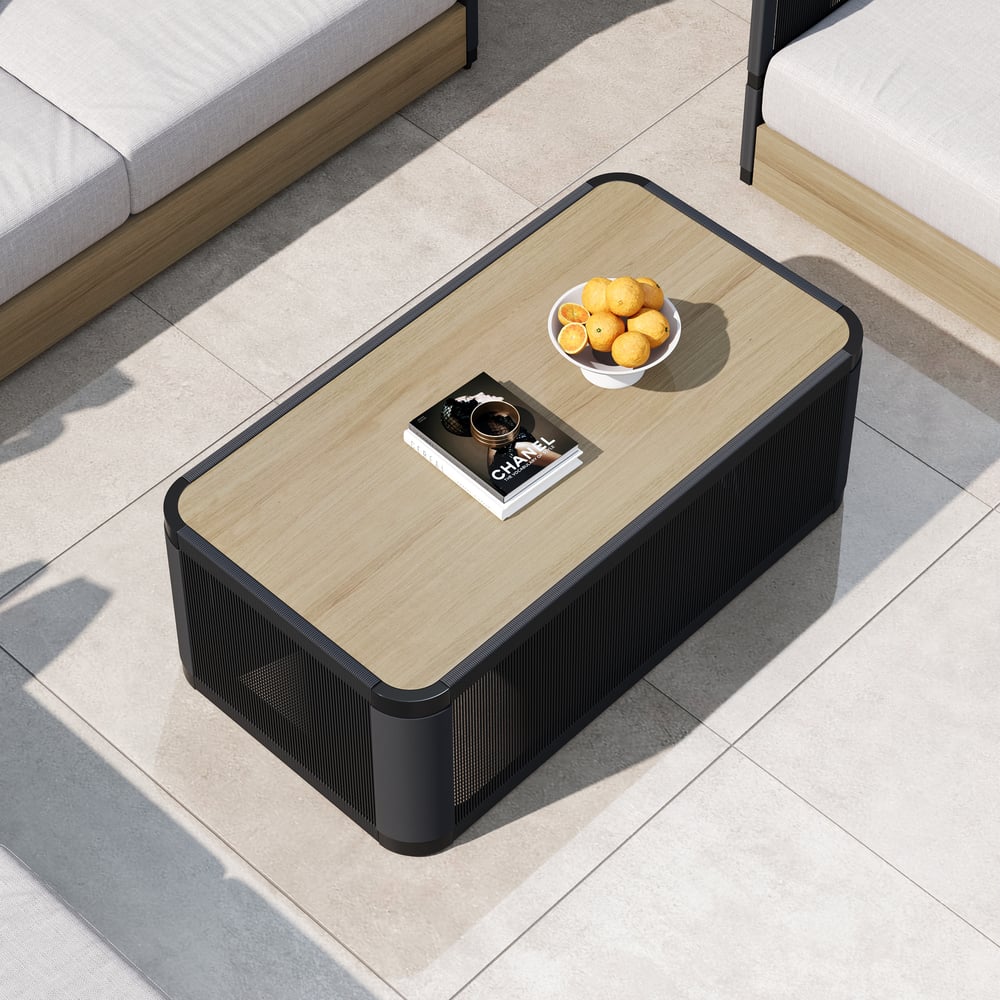 4-Pieces Modern Aluminum & Rope Outdoor Swivel Sofa Set with Coffee Table in Black for 6 window image