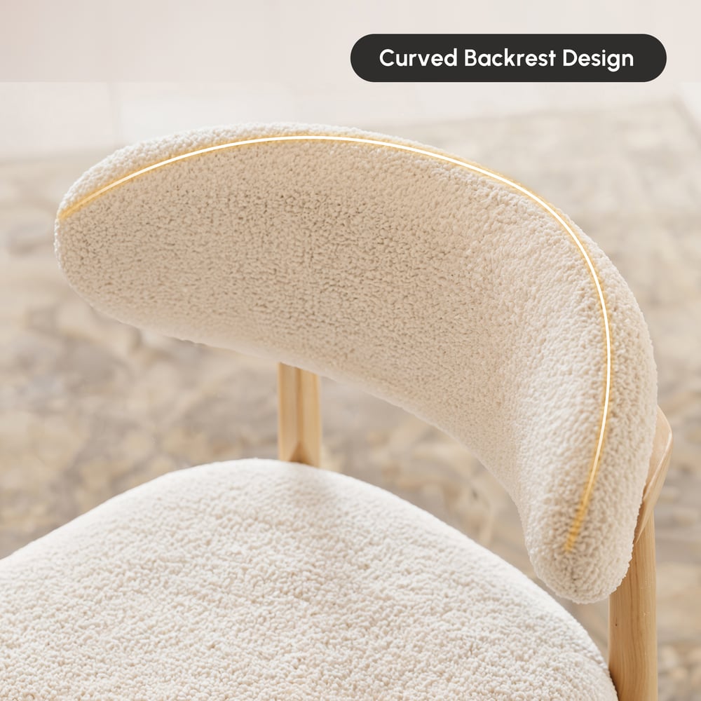 Modern Warm White Boucle Counter Stool with Natural Rubber Wood Legs, 1 Piece window image
