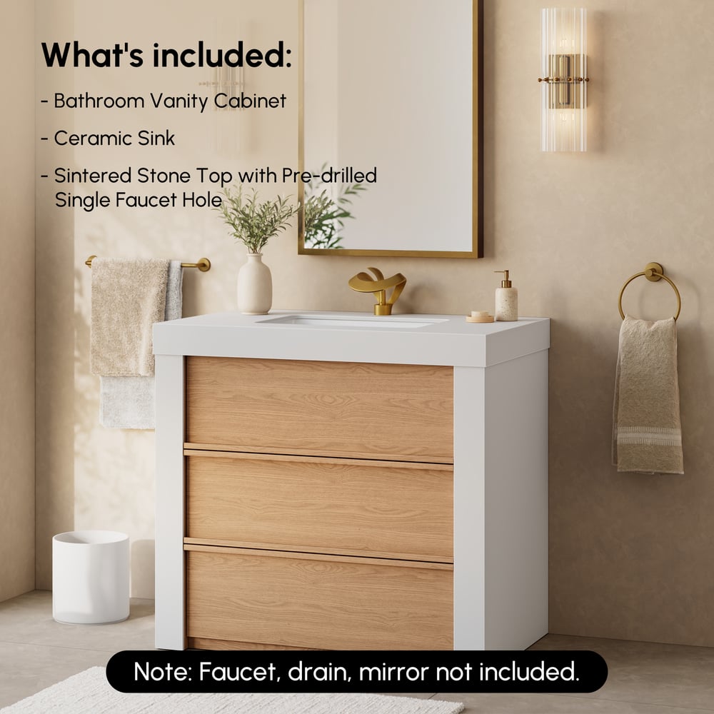 36" Single Bathroom Vanity with Ceramic Sink, Sintered Stone Top window image
