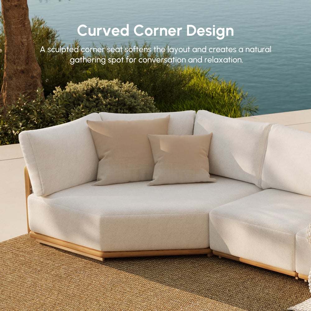 4-Piece Outdoor Teak & Aluminum Sectional Sofa Set with Chaise for 4 in Light Gray window image
