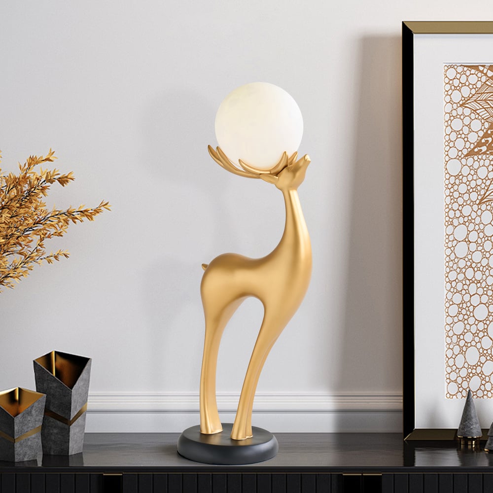 Lampadaire moderne en résine en forme de cerf avec télécommande – 76 cm de hauteur avec boule lumineuse image de fenêtre